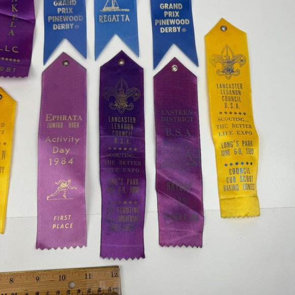 16 Vtg 80s Boy Cub Scouts America Used Ribbons Award Pinewood Derby Lancaster PA - Picture 6 of 11